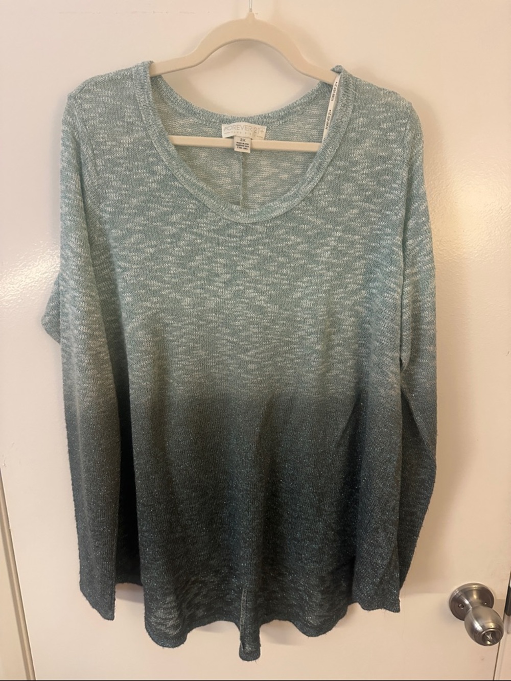 Vintage Forever 21 Everyday Ombre Knit Long-Sleeve Top - Aqua to Teal
